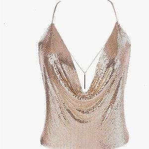 Gold Sparkly Deep V Neck Crop Tank Top